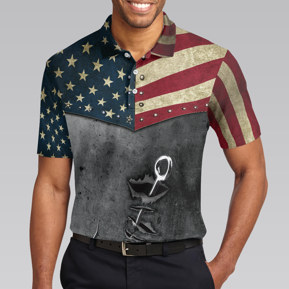 Crack Fishing American Flag Short Sleeve Polo Shirt, Patriotic Polo Shirt, Best Fishing Shirt For Men