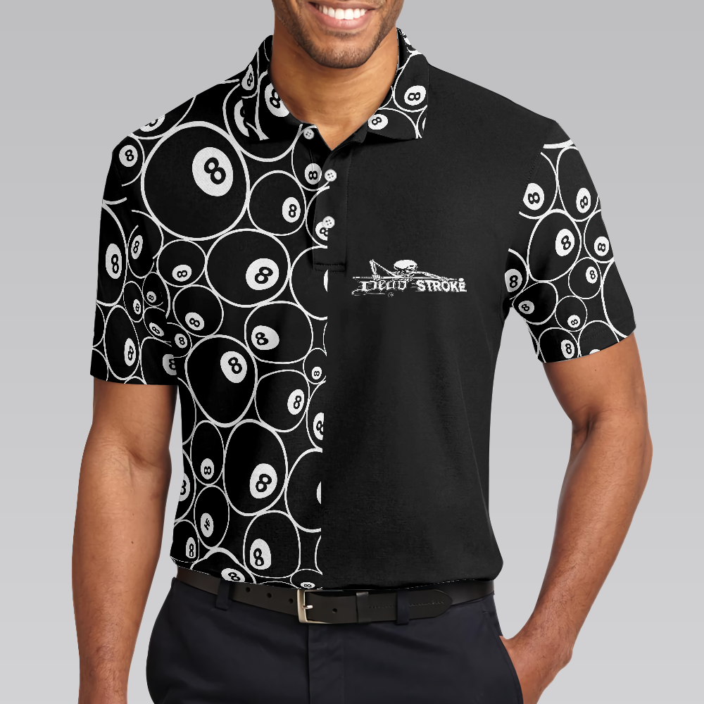 Men Polo Shirt - Billiards Skeleton Dead Stroke Short Sleeve Polo Shirt, 8-ball Polo Shirt, Best Billiards Shirt For Men