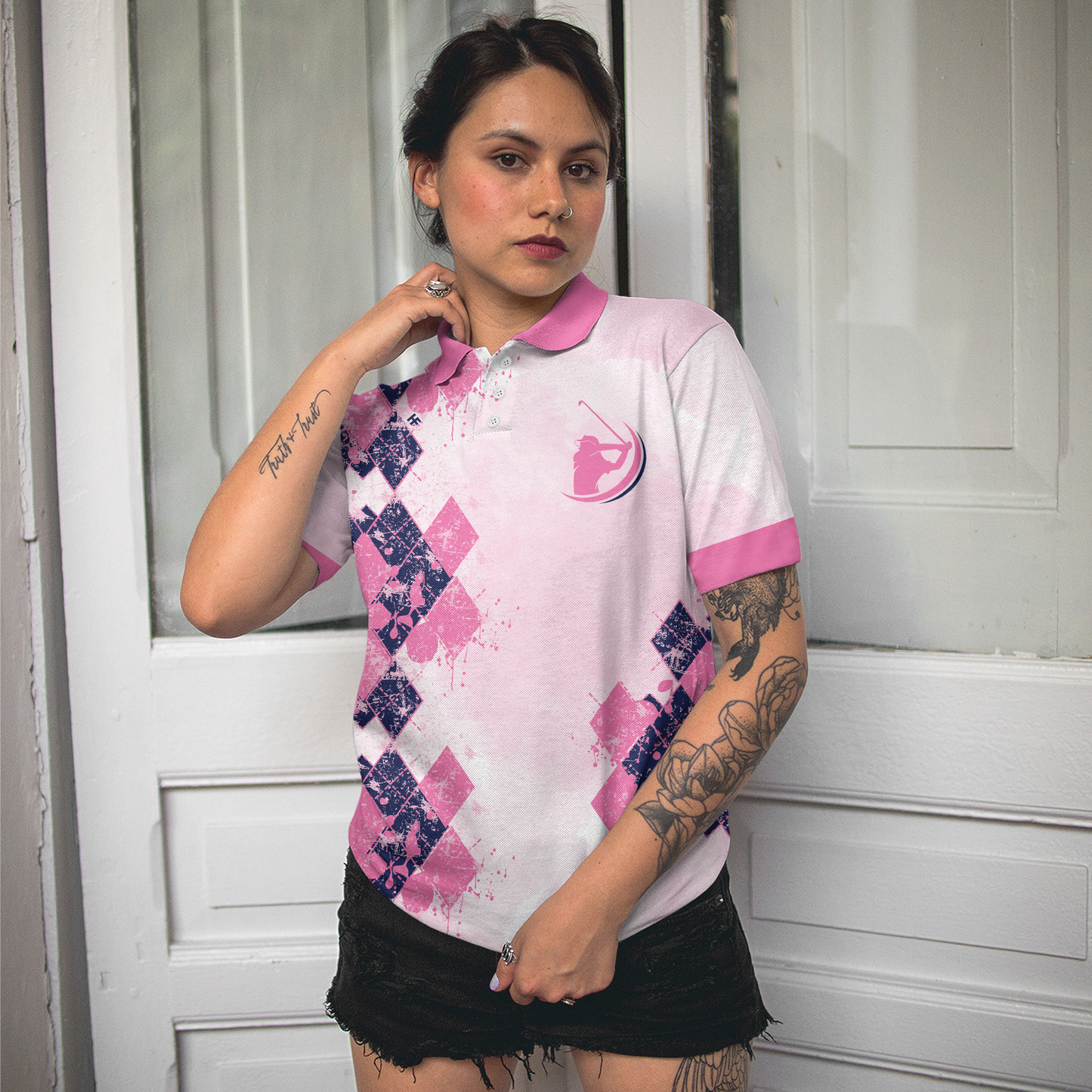 Golf Women Polo Shirt, Sometimes It Takes Balls Women Polo Shirt, Pink Argyle Pattern Golf Shirt For Women - Perfect Gift For Women, Ladies, Golfers