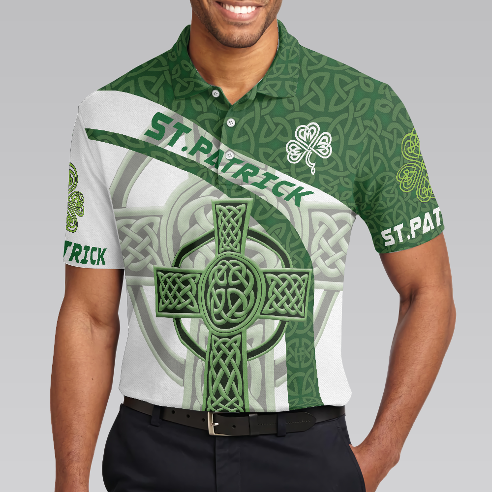 St Patrick Day With Celtic Cross Polo Shirt, Green Saint Patricks Day Shirt, St Patrick Themed Shirt For Irish - Perfect Gift For Men