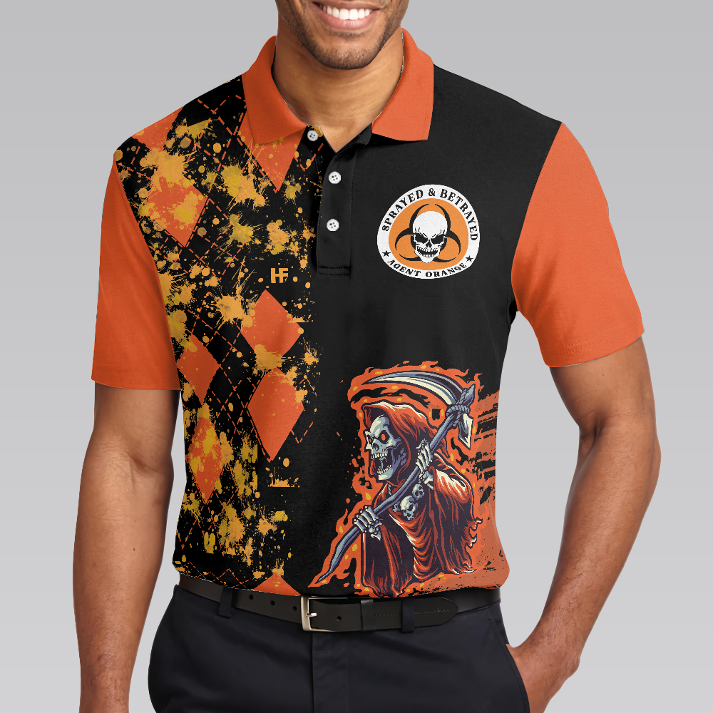 We Came Home And Death Came With Us Agent Orange Polo Shirt, Orange Argyle Pattern Shirt For Veterans - Perfect Gift For Men, Veterans