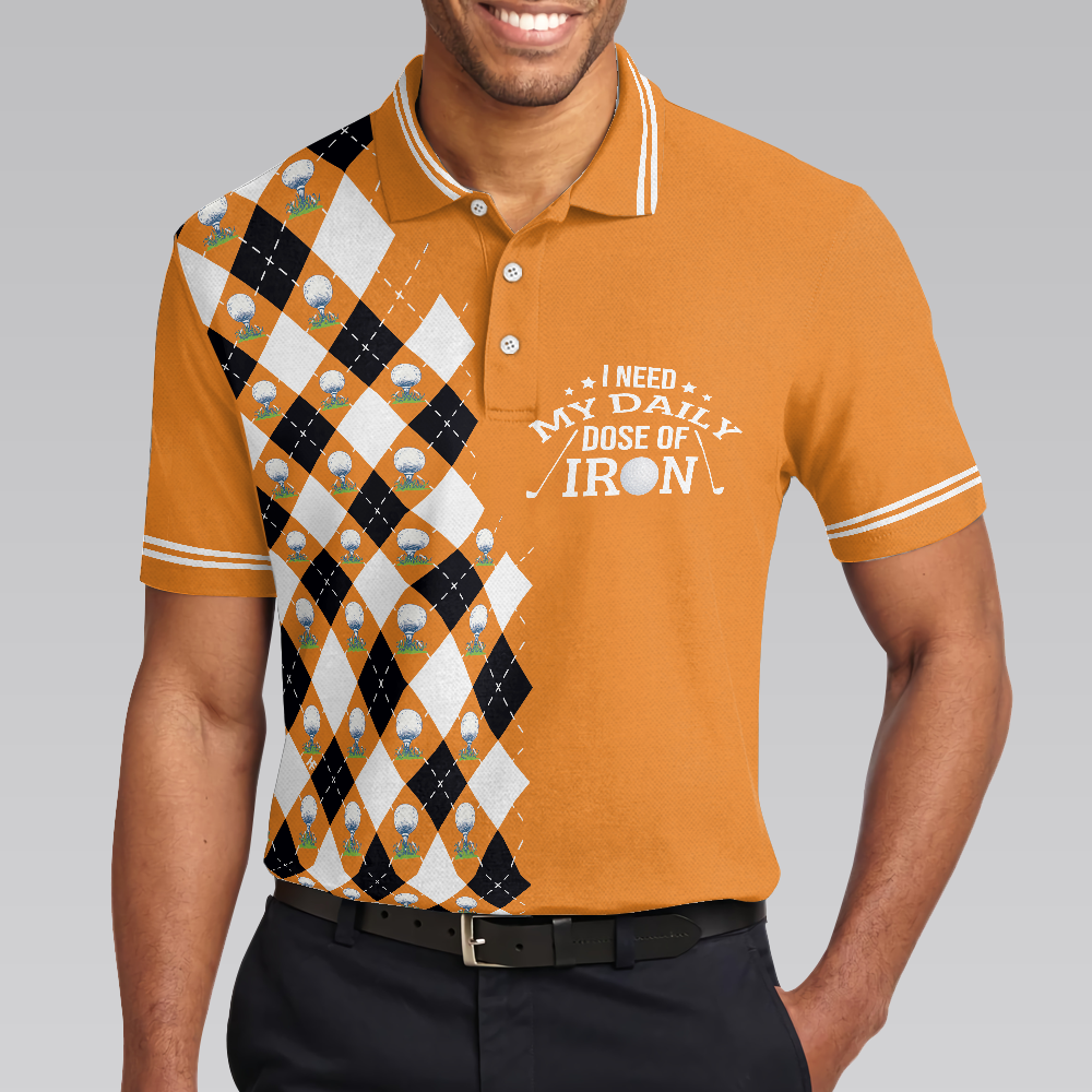 Golf Men Polo Shirt, I Need My Daily Dose Of Iron Remastered Polo Shirt, Argyle Pattern Polo Shirt, Best Golf Shirt For Men