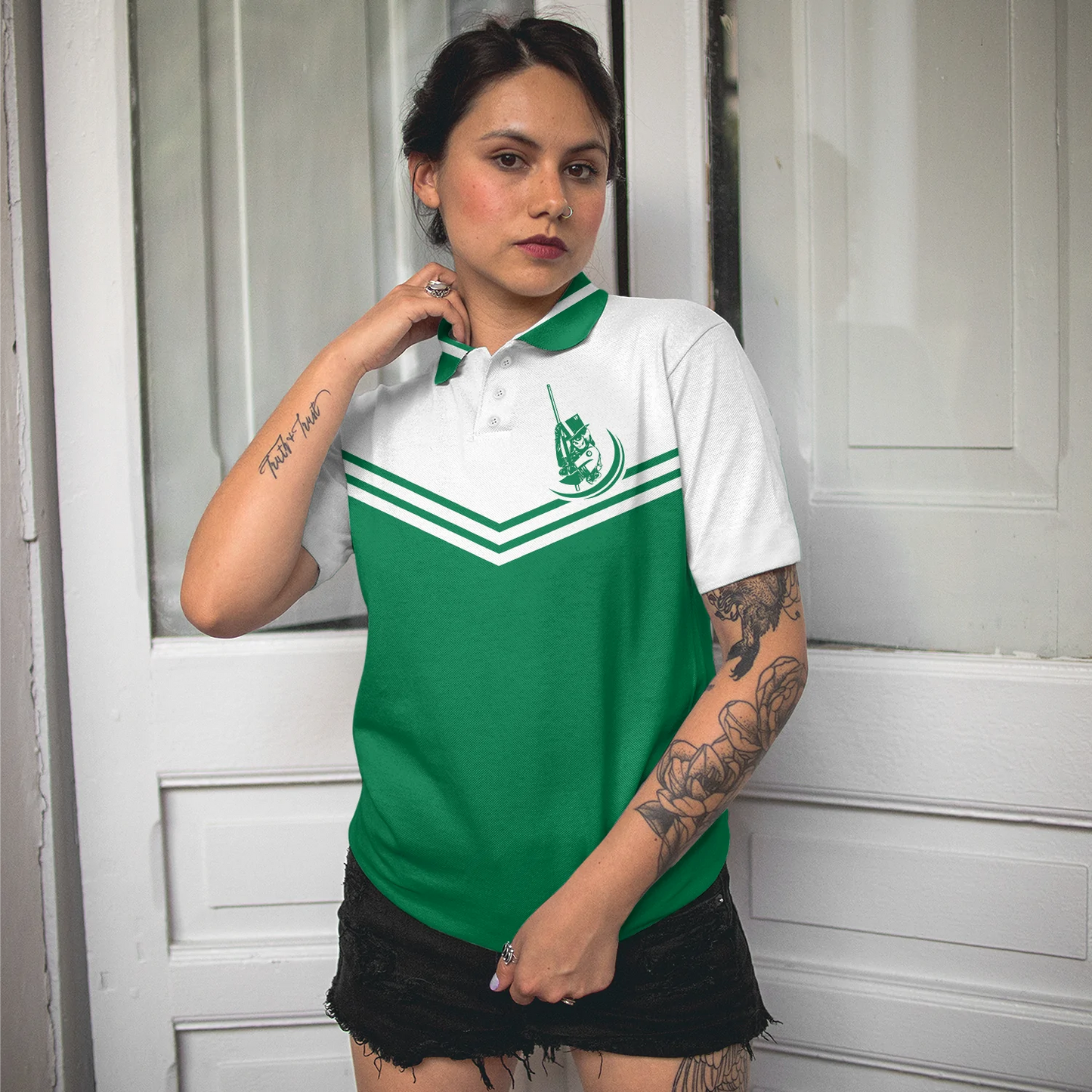 White And Green Billiards Short Sleeve Women Polo Shirt, I Play Pool Like A Girl Try To Keep Up Shirt For Ladies, Gift For Billiards Lovers