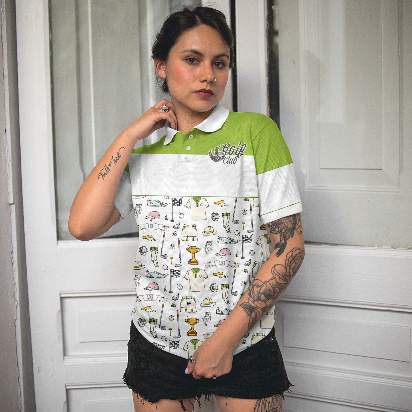 Golf Life In Green Short Sleeve Women Polo Shirt, Golf Pattern Polo Shirt For Ladies, Golf Shirt For Ladies