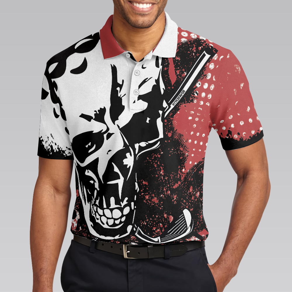 Men Polo Shirt - Blade Mens Golf Red Short Sleeve Golf Polo Shirt, Skull Polo Shirt, Best Golf Shirt For Men