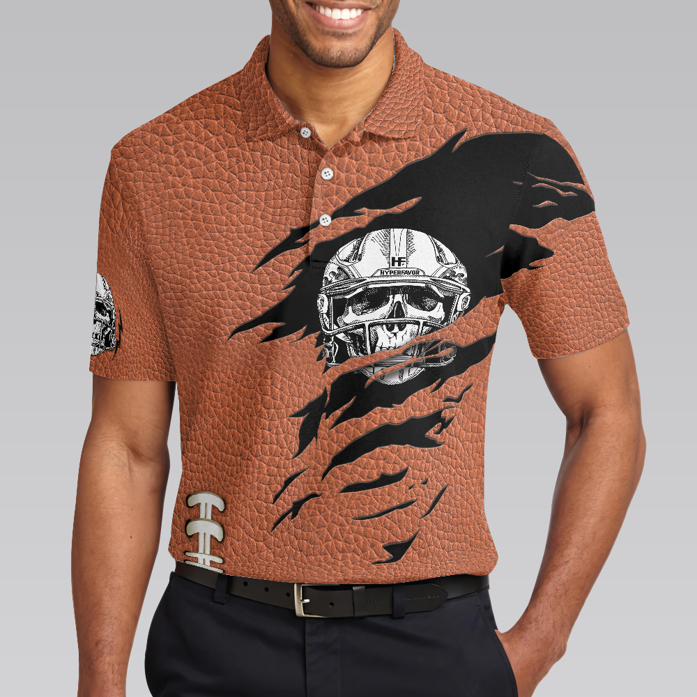 American Football Texture Short Sleeve Men Polo Shirt, Skull Football Player Polo Shirt, Best Football Shirt For Men, Gift For American Football Lovers
