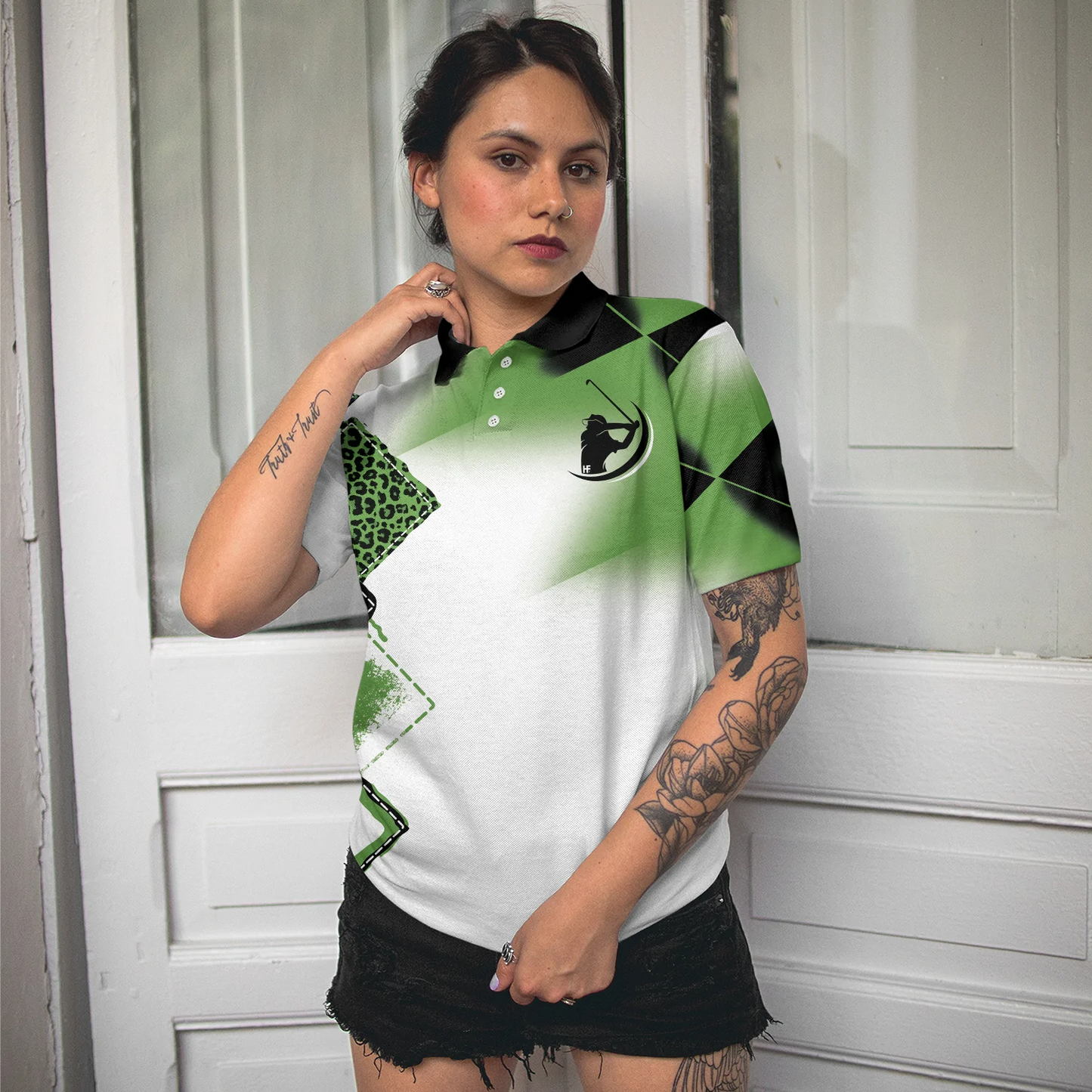 Leopard Green Golf Short Sleeve Women Polo Shirt, I Searched My Symptoms Turns Out I Just Need To Play Golf Polo Shirt, Best Golf Shirt For Ladies, Gift For Golfers