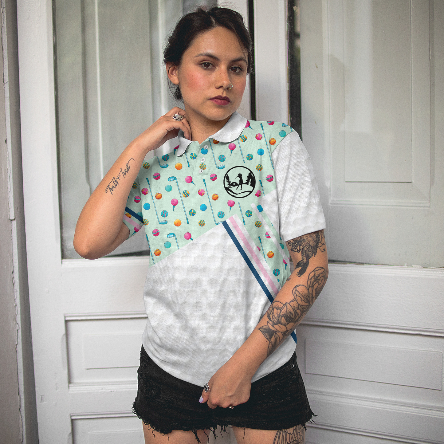 Elegant Golf Girl In Light Green Golf Short Sleeve Women Polo Shirt, Colorful Golf Shirt For Ladies