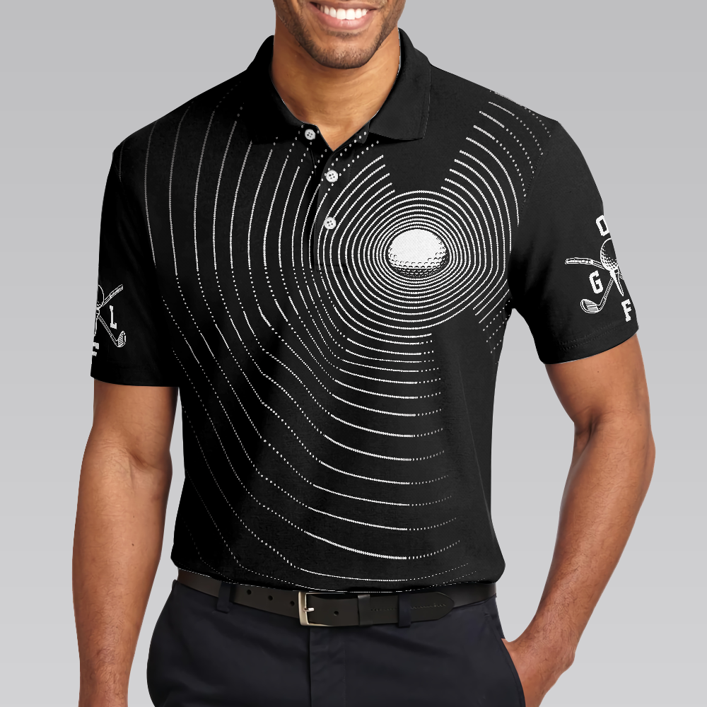Golf Men Polo Shirt, Best Golf Shirt For Men, Gold Ball And Golfer All Over Print Polo Shirt For Men