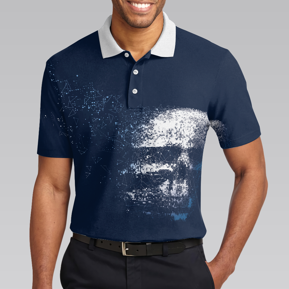 Artistic High Tech Skull Men Polo Shirt, Golf Shirt For Men, Gift For Golfers