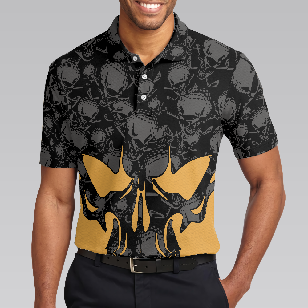 Skull Golf Polo Shirt, Black And Yellow Skull Golfing Shirt Design, Best Polo Shirt For Hot Weather - Perfect Gift For Men, Golfers