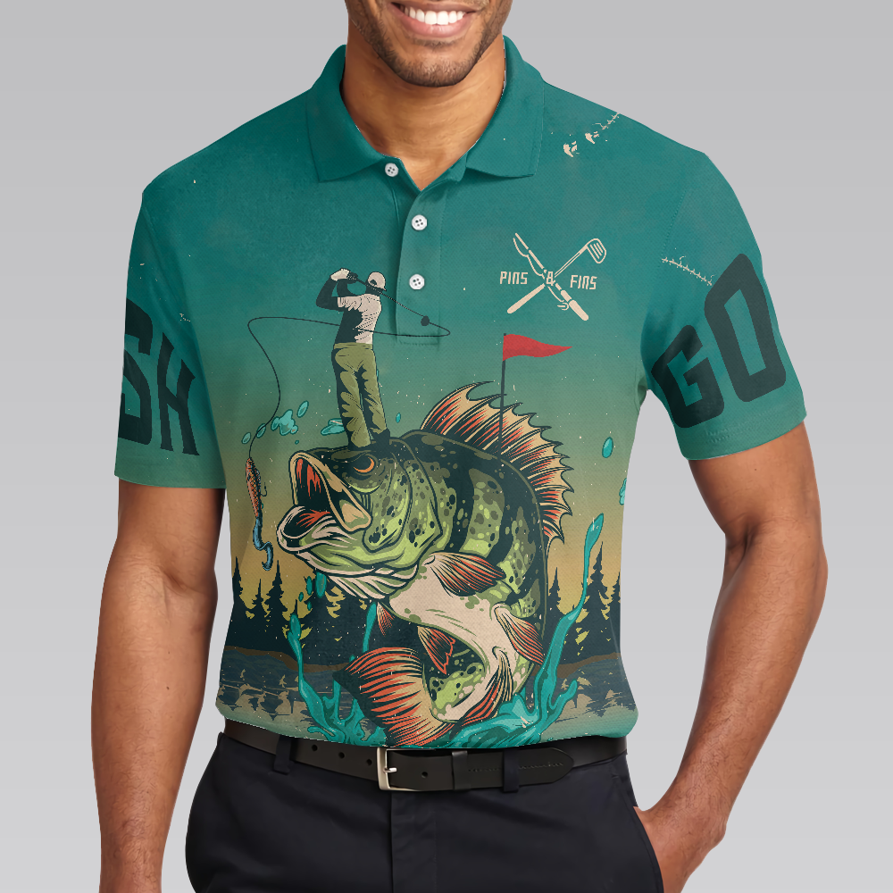 Fly Fishing And Golf Men Polo Shirt, Fish On Golf On Pa-Pow Fishing Shirt, Best Golf Shirt For Men, Gift For Golfers And Fishing Lovers