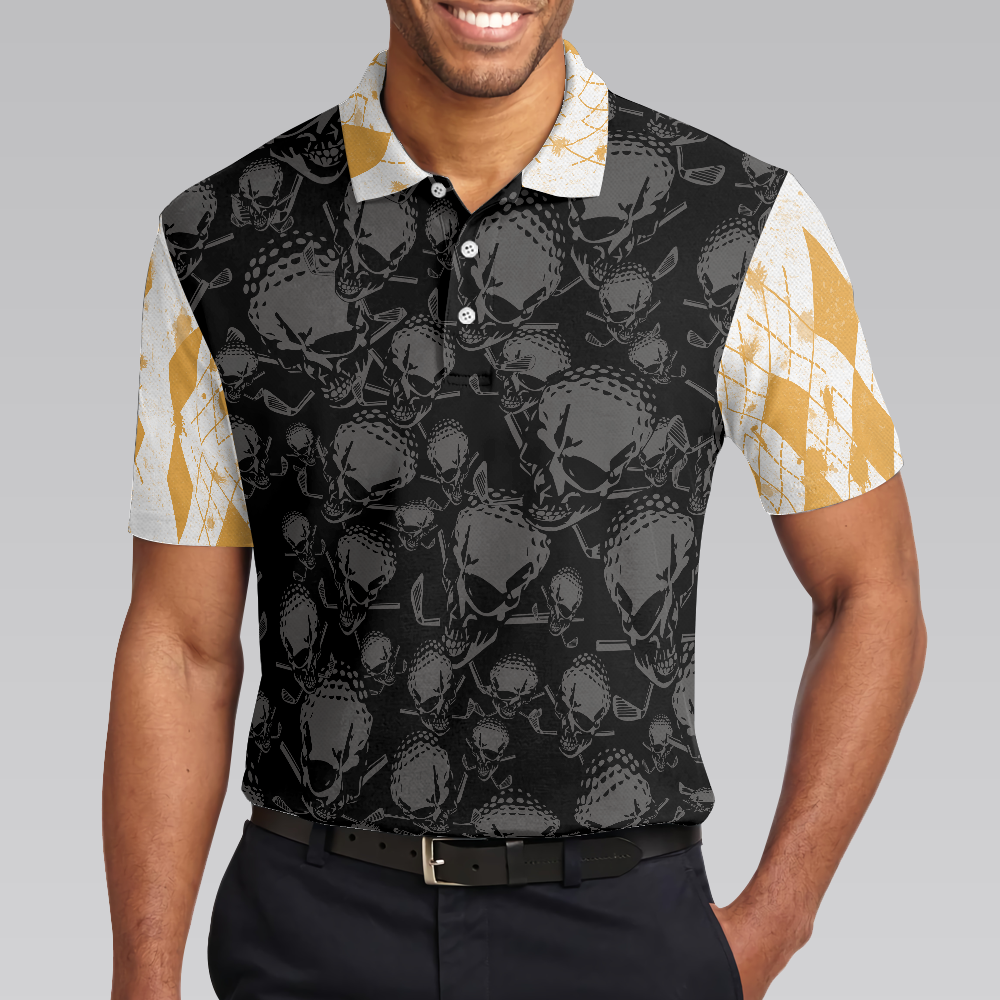 Skull Cool Drinking Golf Men Polo Shirt, Golf & Beer That Is Why I Am Here Skull Polo Shirt, Best Golf Shirt Design For Beer Lovers