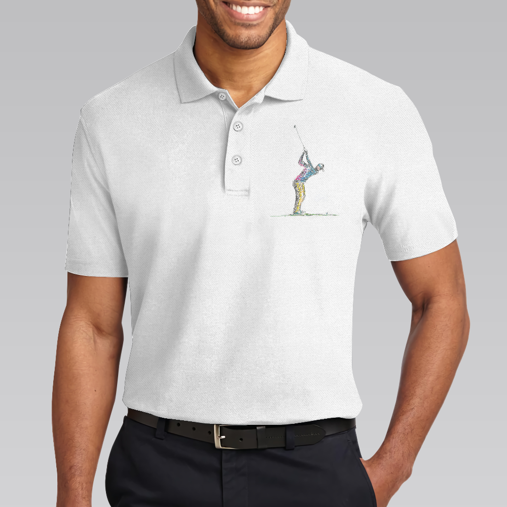 Things My Dad Love Golfing And Bourbon Whiskey Golf Polo Shirt, White Drinking Golfer Polo Shirt - Perfect Gift For Men