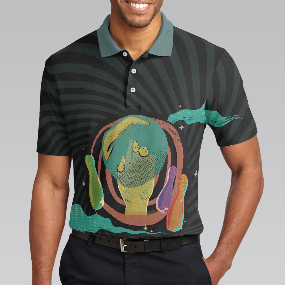 Bowling Men Polo Shirt - Artistic Bowling Transparent Short Sleeve Men Polo Shirt - Perfect Gift For Friend, Family, Bowling Lovers