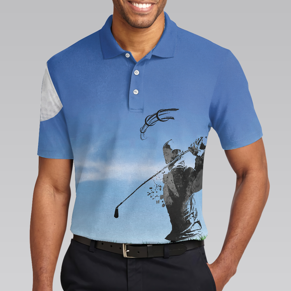 Swing Polo Shirt, Blue Golf Ball Pattern Polo Shirt For Golfers, Best Golf Polo Shirt For Hot Weather - Perfect Gift For Men, Golfers