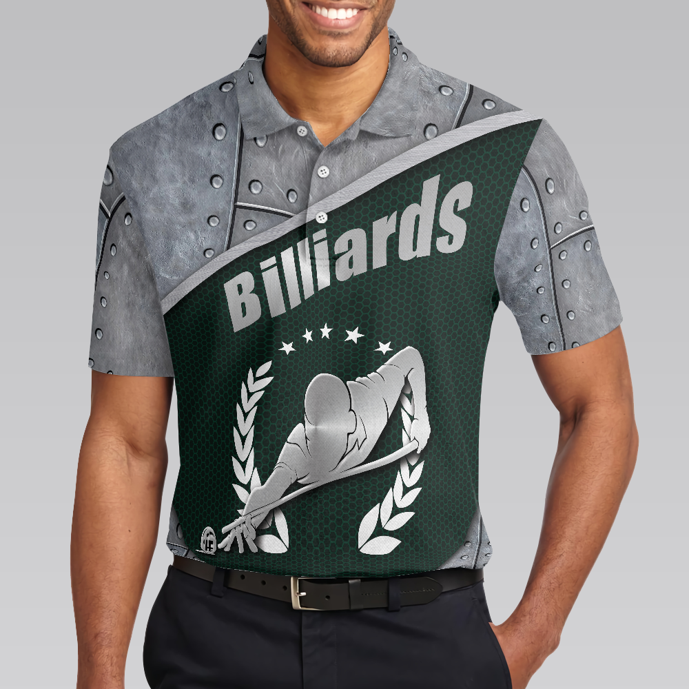 Men Polo Shirt - Billiards Steel Pattern Polo Shirt, Cool Pool Player Billiards Shirt For Men - Best Billiards Shirt For Men