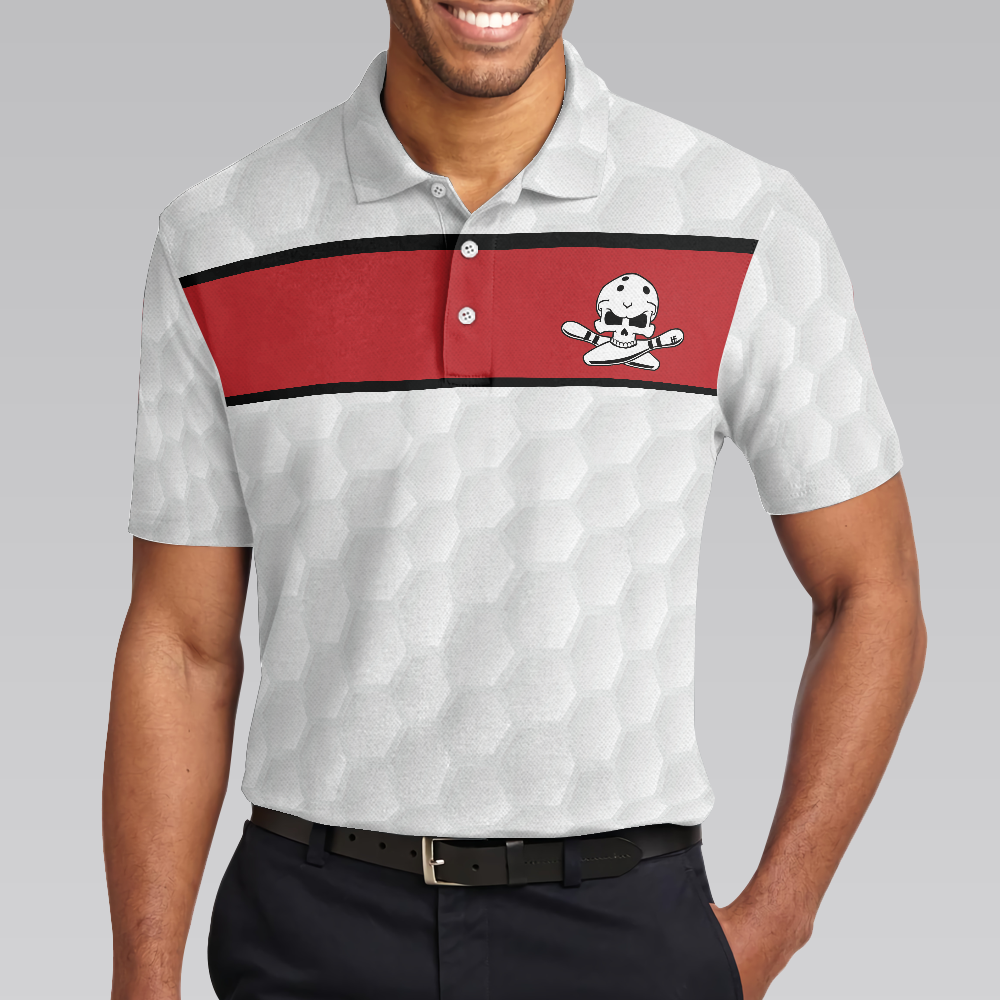 Bowling Men Polo Shirt - Bowling Skull Polo Shirt, Red And White Skull Bowling Polo Shirt - Perfect Gift For Friend, Family, Bowling Lovers