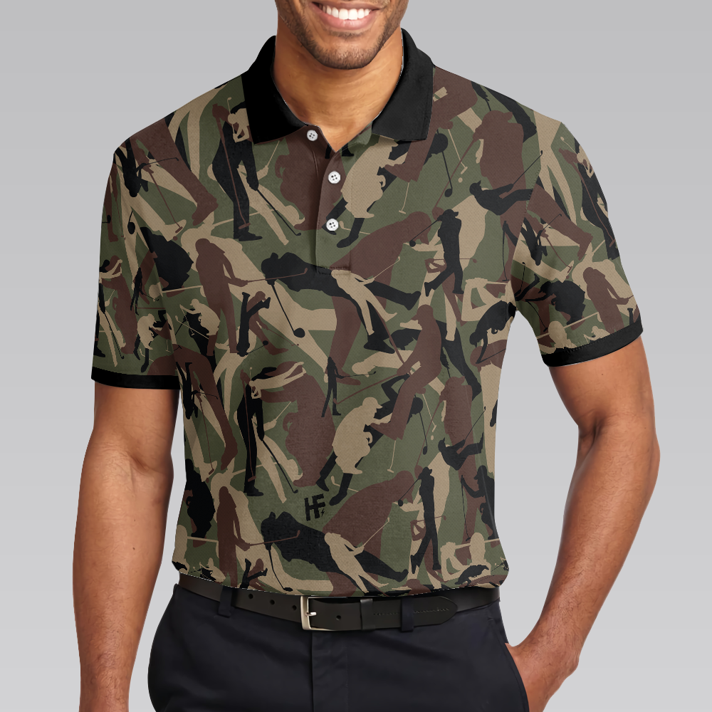 Golf Camouflage Pattern Golf Polo Shirt, Military Golfing Polo Shirt, Camo Golf Shirt For Men