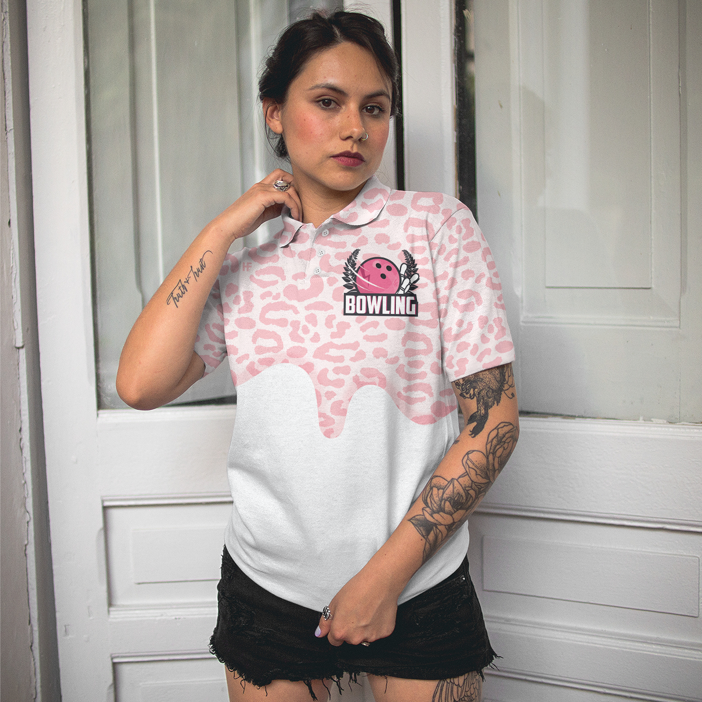 Women Bowling Polo Shirt, I Bowl Like A Girl Try To Keep Up Short Sleeve Woman Polo Shirt, White & Pink Women Bowling Shirt
