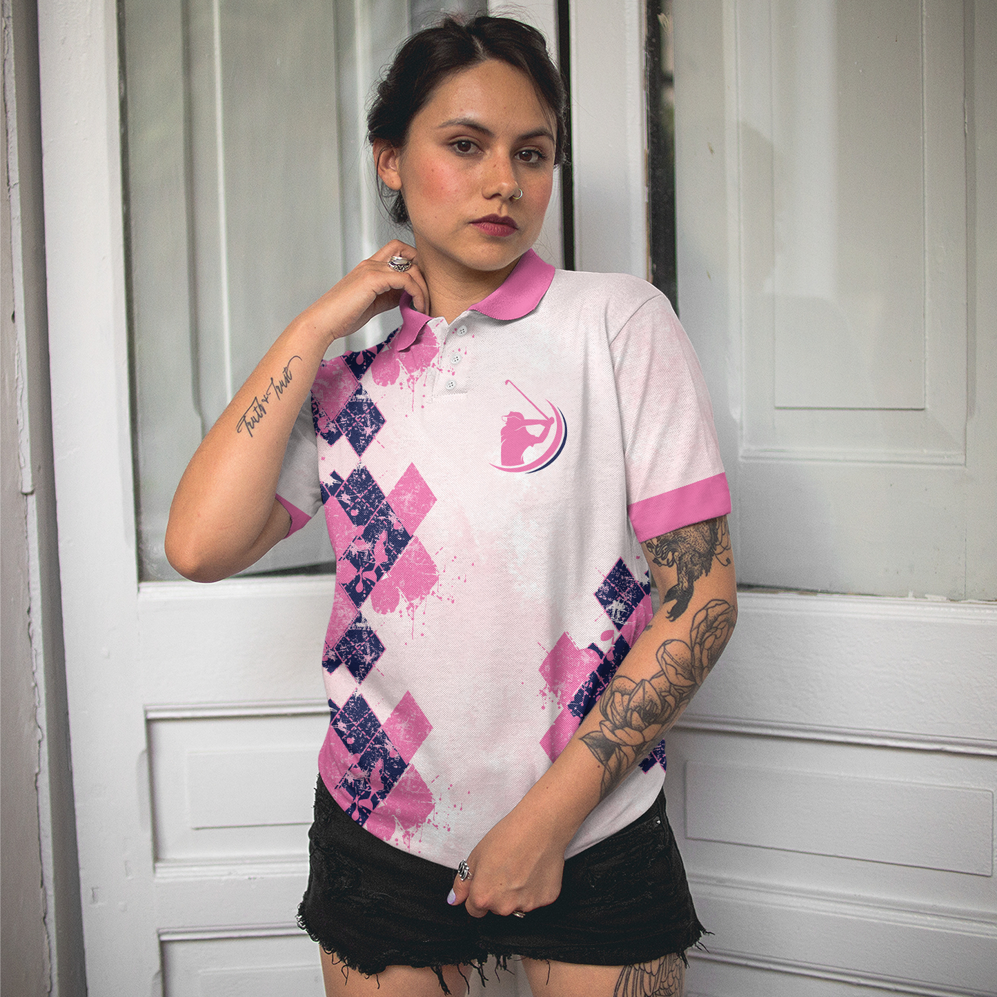 Golfing From Nine To Wine Short Sleeve Women Polo Shirt, Pink Golf Polo Shirt, Golf Shirt For Wine Lovers, Best Gift For Golfers