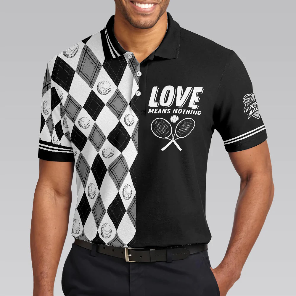 Men Polo Shirt - Love Means Nothing Tennis Polo Shirt - Gift For Tennis player - Tennis Ball Argyle Pattern Polo Shirt
