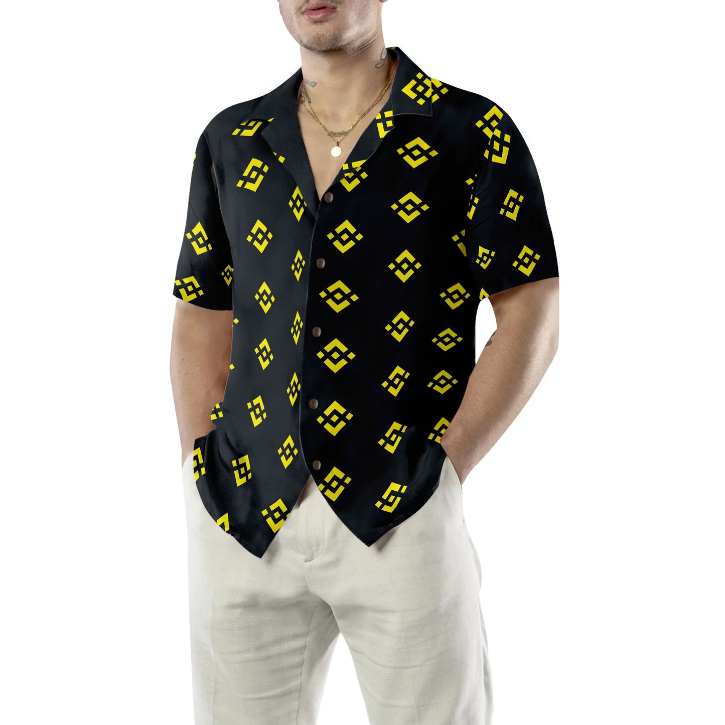 Binance Coin Pattern Hawaiian Shirt, Best Gift For Husband, Boyfriend