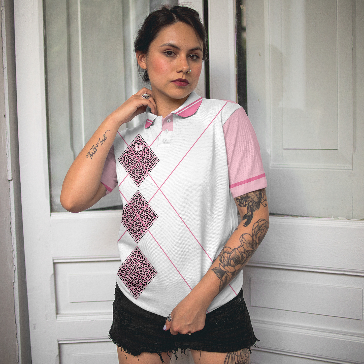 Leopard Argyle Style Golf Short Sleeve Women Polo Shirt, Golfing Forever Housework Whenever Polo Shirt, Unique Female Golf Gift, Best Gift For Golfers