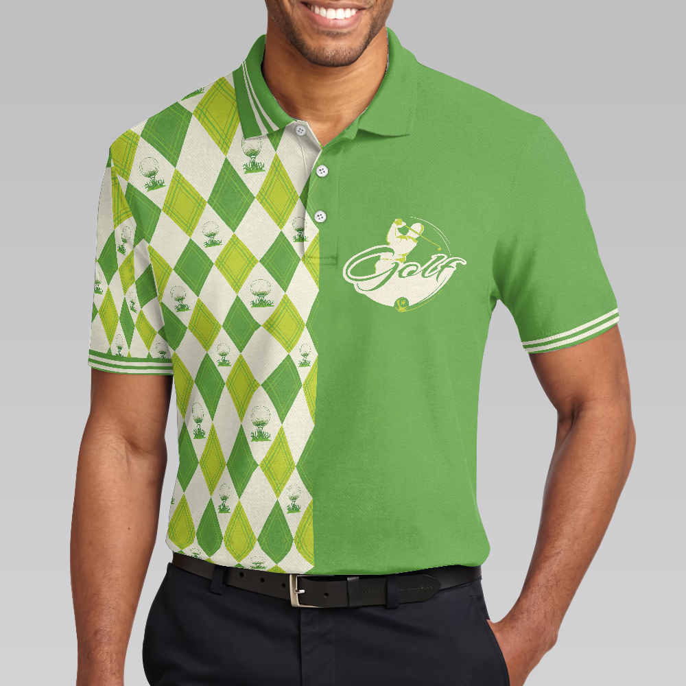Golf Men Polo Shirt, I'm Not Swearing I'm Using My Golf Words Polo Shirt, Green Argyle Pattern Golf Shirt For Male Golfers