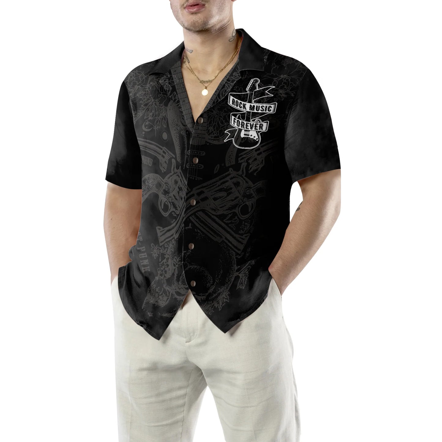 Bass Guitar And Rock Music Hawaiian Shirt, Guitar Aloha Shirt, Perfect Gift For Guitar Lovers, Rock Lovers, Friends, Husband, Boyfriend, Family