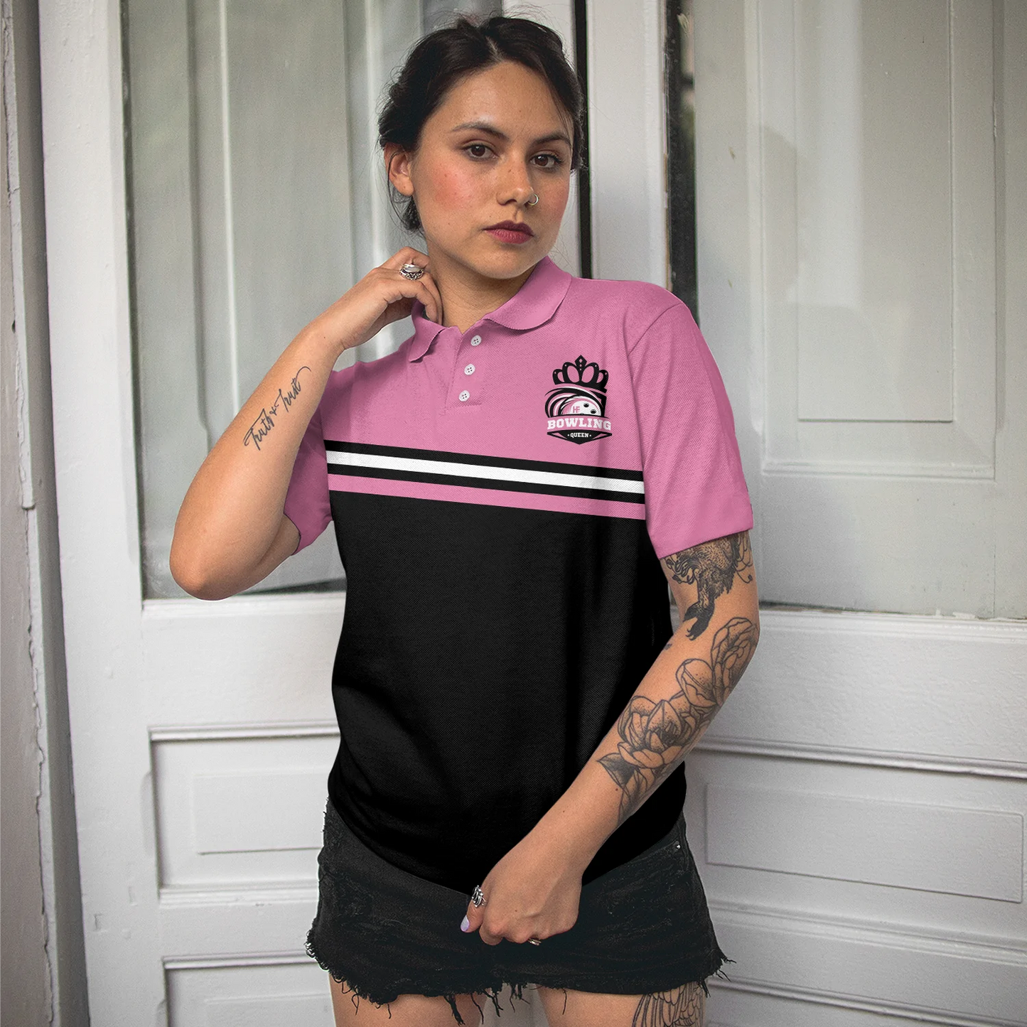 Black And Pink Bowling Women Polo Shirt, I'm A Classy Sassy Bowling Girl Bowling Short Sleeve Shirt, Bowling Gift For Ladies, Gift For Bowling Lovers