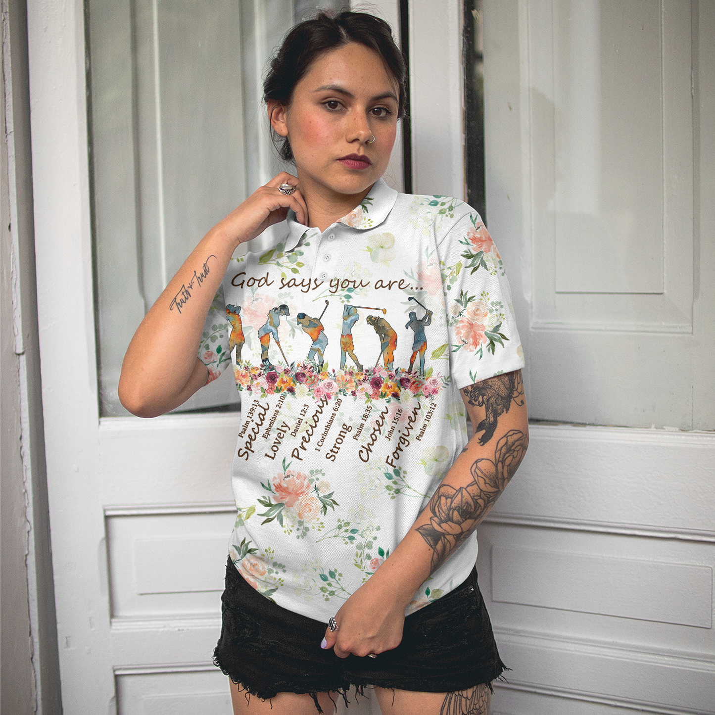 Golf Girl God Says You Are,  Short Sleeve Women Polo Shirt, Floral Golf Shirt For Ladies, Best Golf Gift For Women, Polo Shirt For Women Golfers