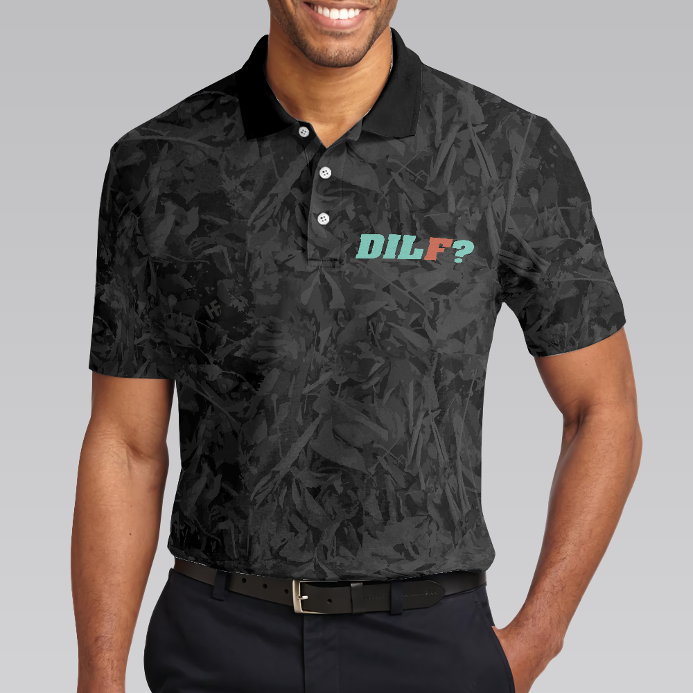 DILF Damn I Love Fishing Polo Shirt, Short Sleeve Black Fishing Shirt For Men, Best Gift For Men, Gift For Fishing Lovers