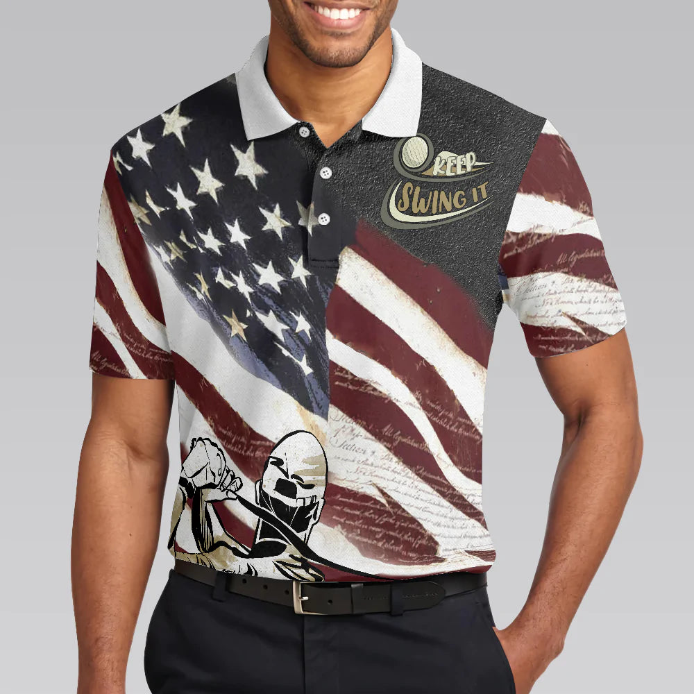 USA Flag Men Polo Shirt, Keep Swing It American Flag Golf Club Polo Shirt, Best Golf Shirt For Male