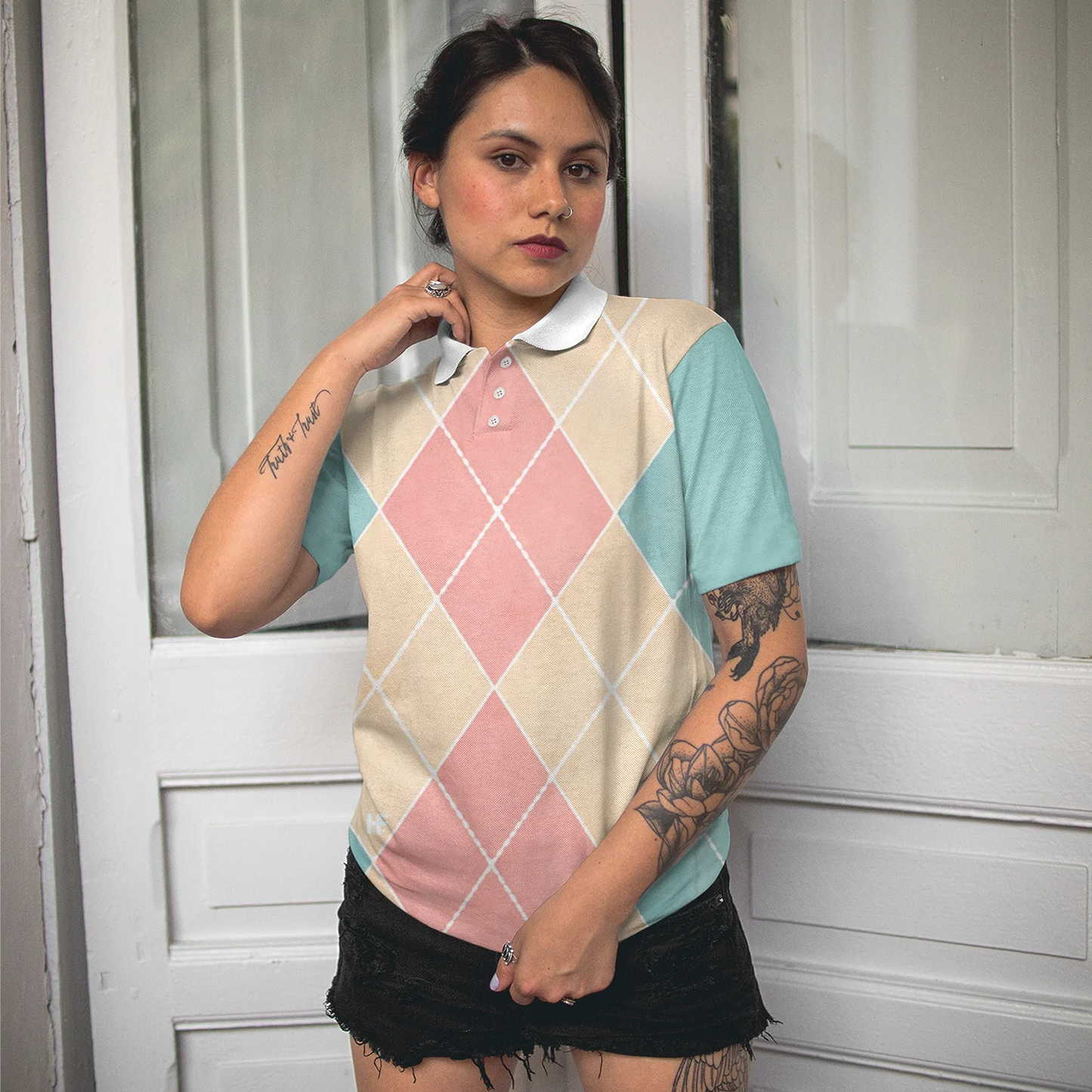 Plaid Pattern Bowling Polo Shirt, Just A Girl Who Loves Bowling Short Sleeve Polo Shirt For Female Bowlers