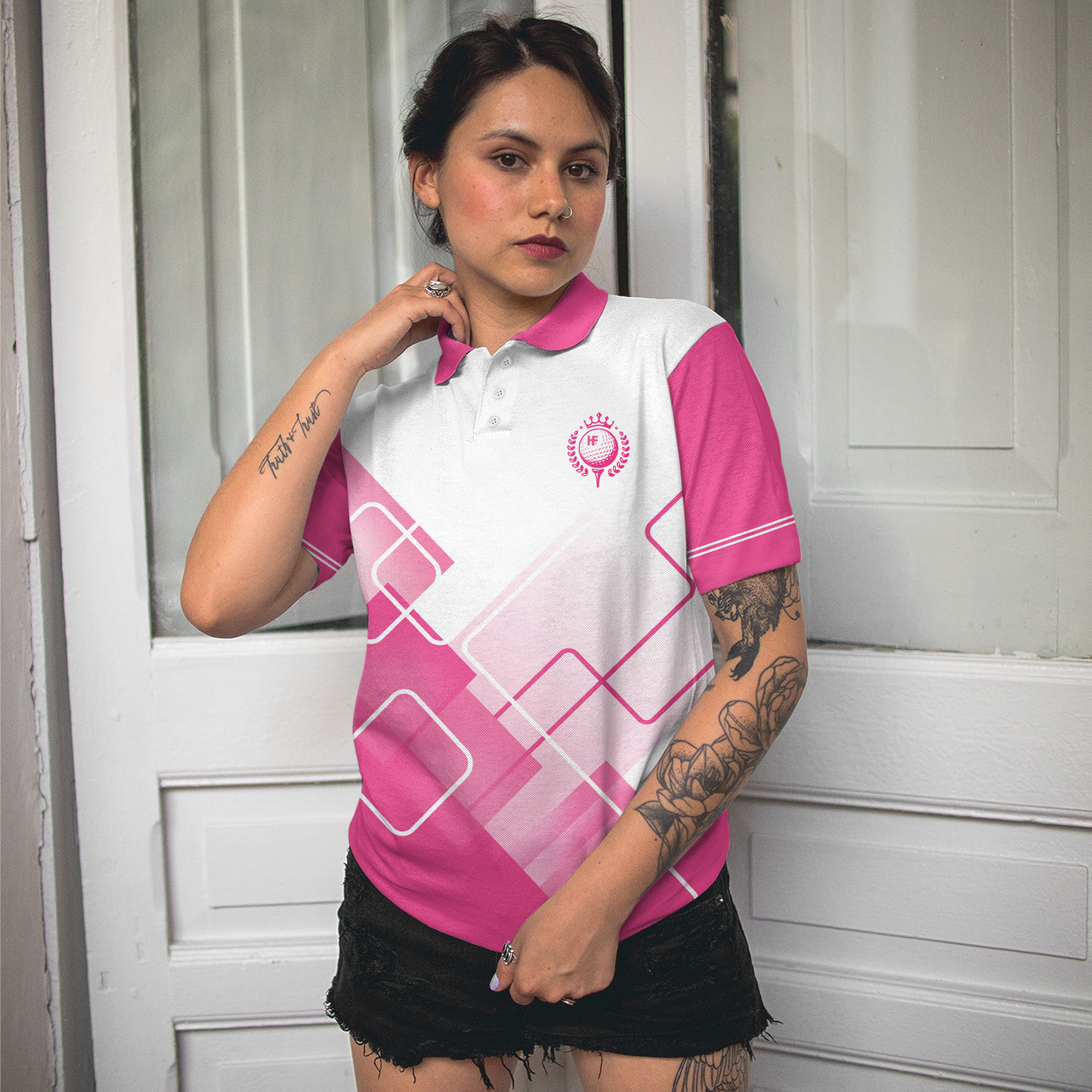 This Girl's Got Drive Pink Golf Short Sleeve Women Polo Shirt, Pink Pattern Golfing Shirt, , Female Golf Gift - Perfect Gift For Women