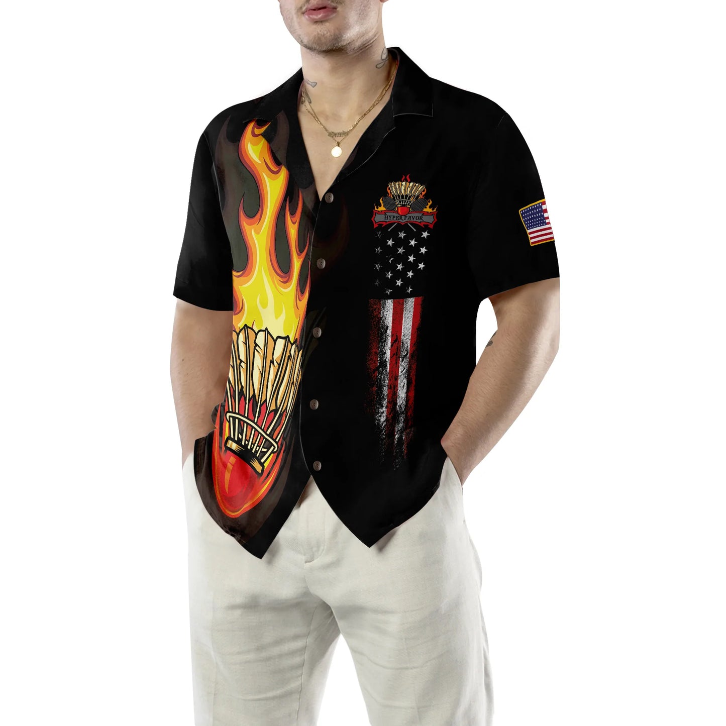 Badminton Flame American Flag Hawaiian Shirt, USA Flag Aloha Shirt For Men & Women, Best Gift For Badminton Lovers