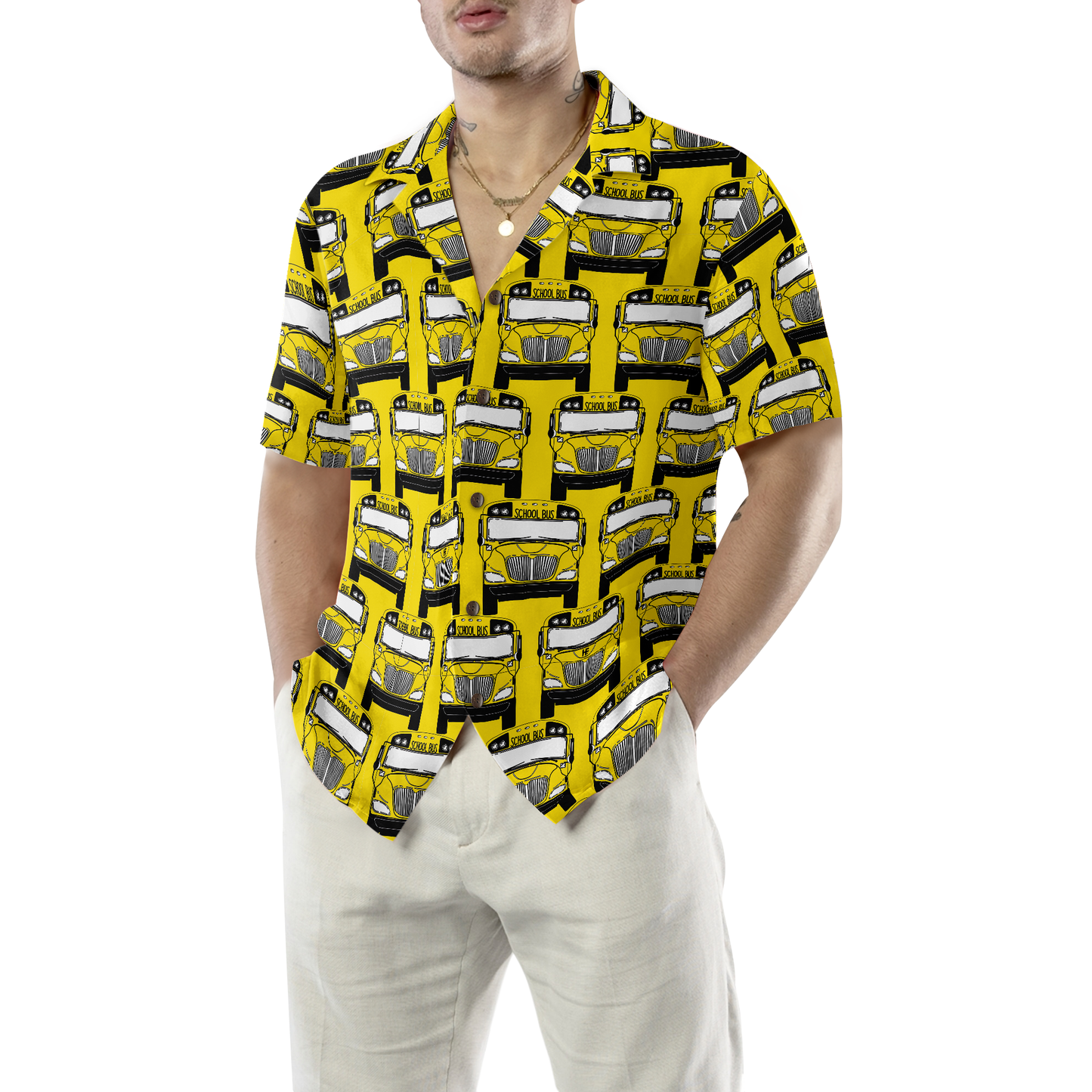 Bus Driver School Bus Pattern Hawaiian Shirt, Best Gift For Husband, Wife, Boyfriend, Girlfriend, Friend, Family