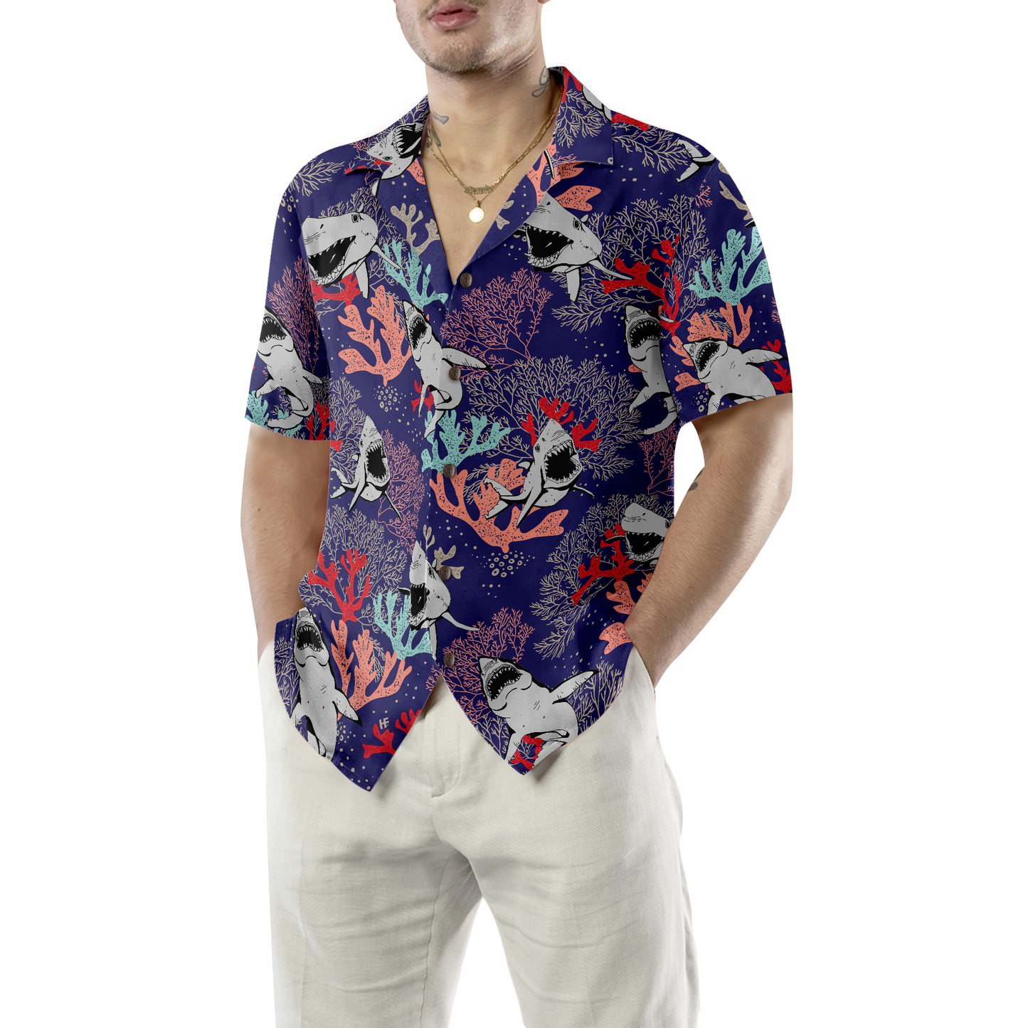 Blue Ocean Coral Sharks Hawaiian Shirt, Best Gift For lover, Friend, Family