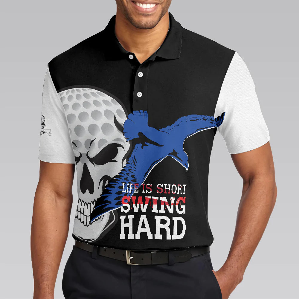 Life is Short Swing Hard Skull Albatross Polo Shirt, Golf Shirt For Men, Cool Gift For Golfers
