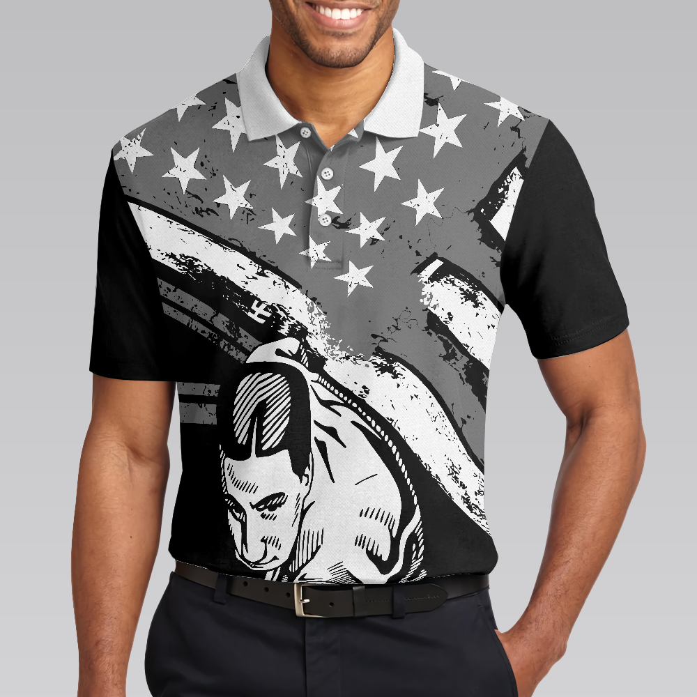 Aim Shoot Swear Repeat Billiards Men Polo Shirt, Best American Flag Pattern Billiards Shirt Design For Male, Gift For Golfers