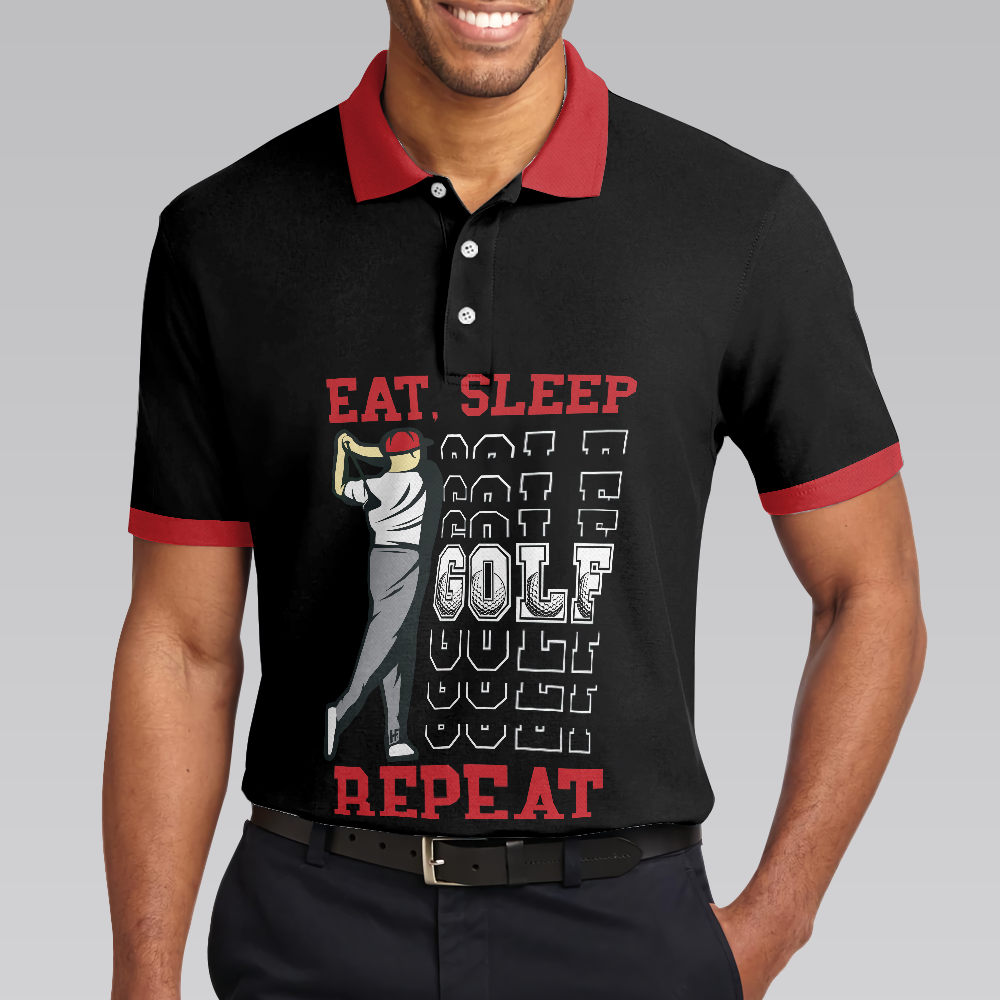 Sporty Golfing Men Polo Shirt, Eat Sleep Golf Repeat Short Sleeve Polo Shirt, Best Golf Shirt For Men, Gift For Golfers
