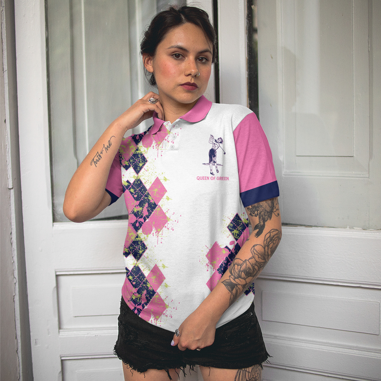 Women Polo Shirt, Cooking Is Like Golf Slice Chip And Put On Some Greens Women Polo Shirt, Argyle Pattern Funny Golf Polo Shirt For Ladies