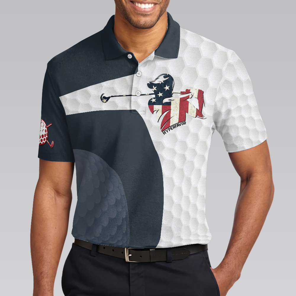 Golf Swing American Flag Polo Shirt, Golf Ball Texture Polo Shirt, Patriotic Golf Shirt For Men, Cool Gift For Golfers