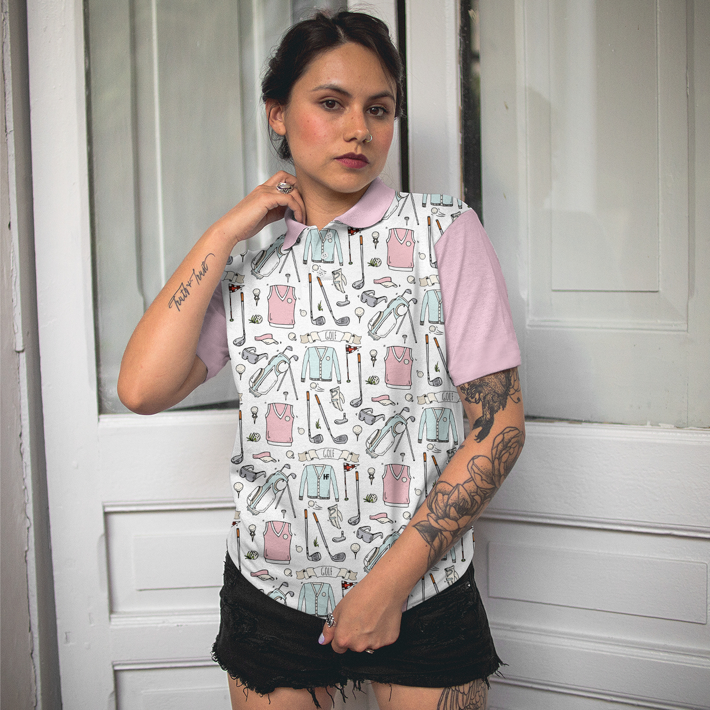 Golf Life In Pink Short Sleeve Women Polo Shirt, Golf Pattern Polo Shirt For Ladies, Golf Shirt For Ladies