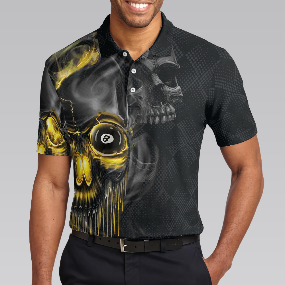 Skull Billiards Polo Shirt, Black Skull Billiards Shirt Design For Men, Scary Halloween Gift Idea - Perfect Gift For Men, Halloween, Billiard Lovers