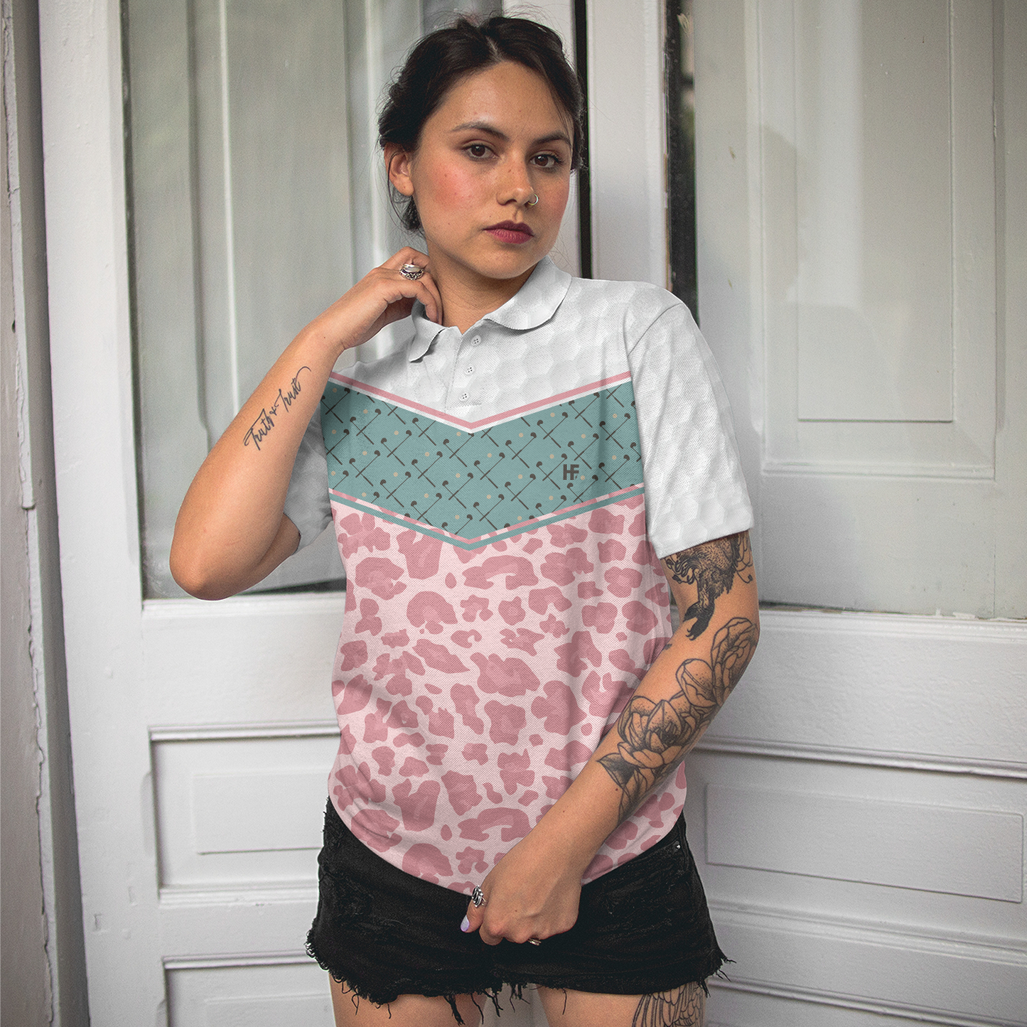 Striped Polo Shirt, Golf Girl Seamless Pattern Golf Women Polo Shirt, Leopard Golf Shirt For Ladies - Perfect Gift For Women, Ladies