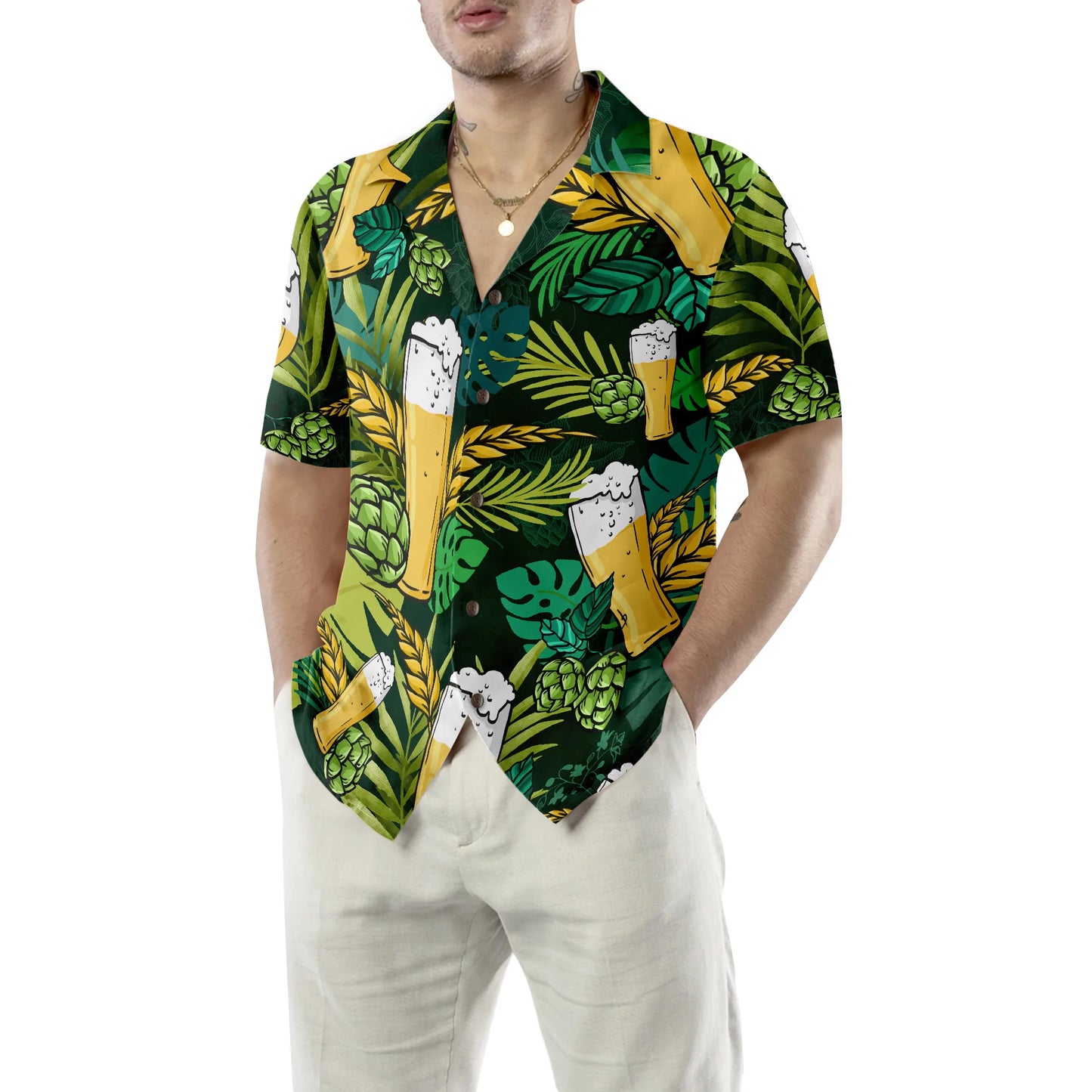 Beer Hawaiian Shirt For Men, Beer Lovers Aloha Shirts, Green Tropical Shirt, Beer Tropical Summer Aloha Shirt For Men, Perfect Gift For Men Lovers, Friends, Husband, Boyfriend, Family