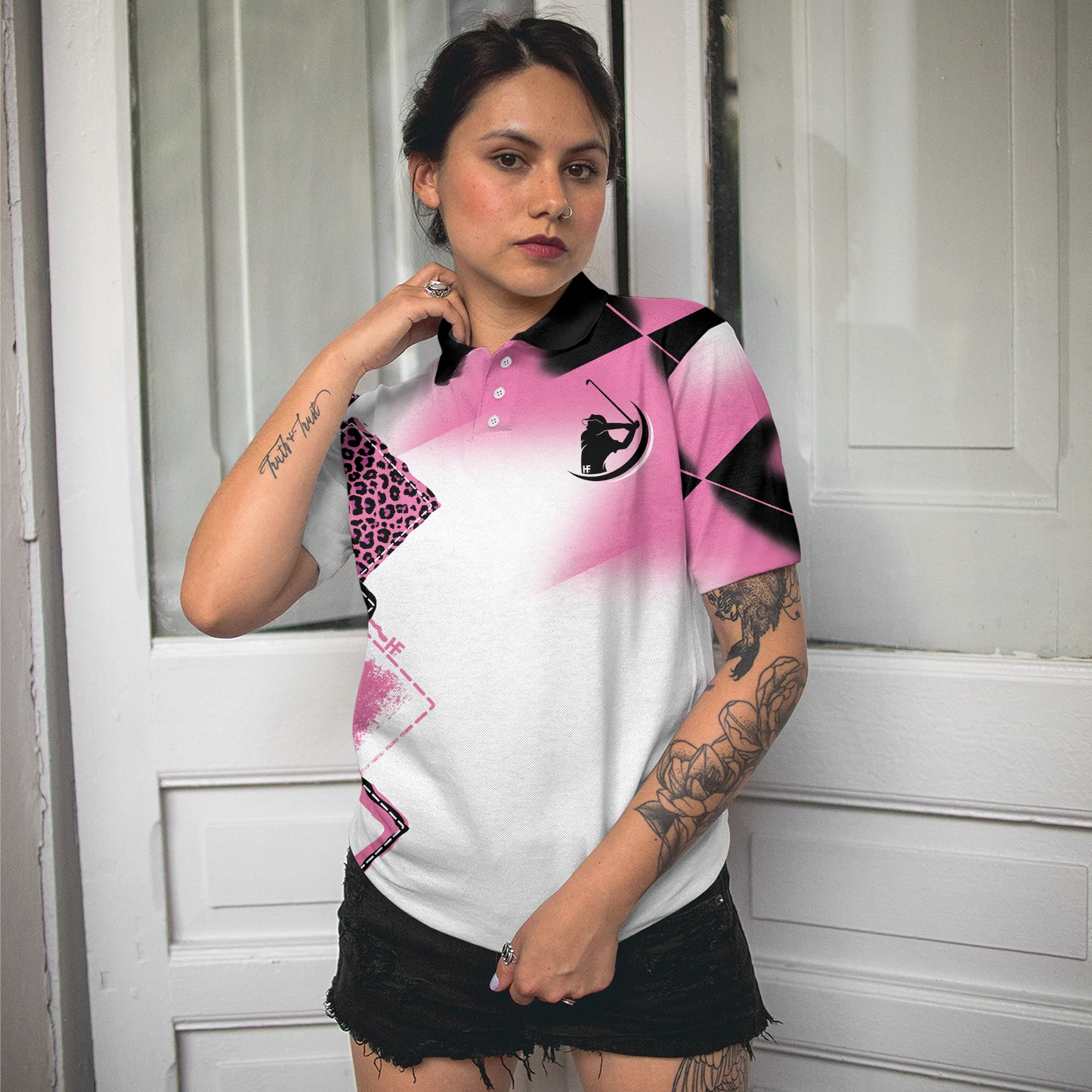 Pink Leopard Argyle Pattern Women Polo Shirt, I'm A Golf Girl Just Like A Normal Girl Except Much Cooler Golf Short Sleeve Shirt, Gift For Golfers