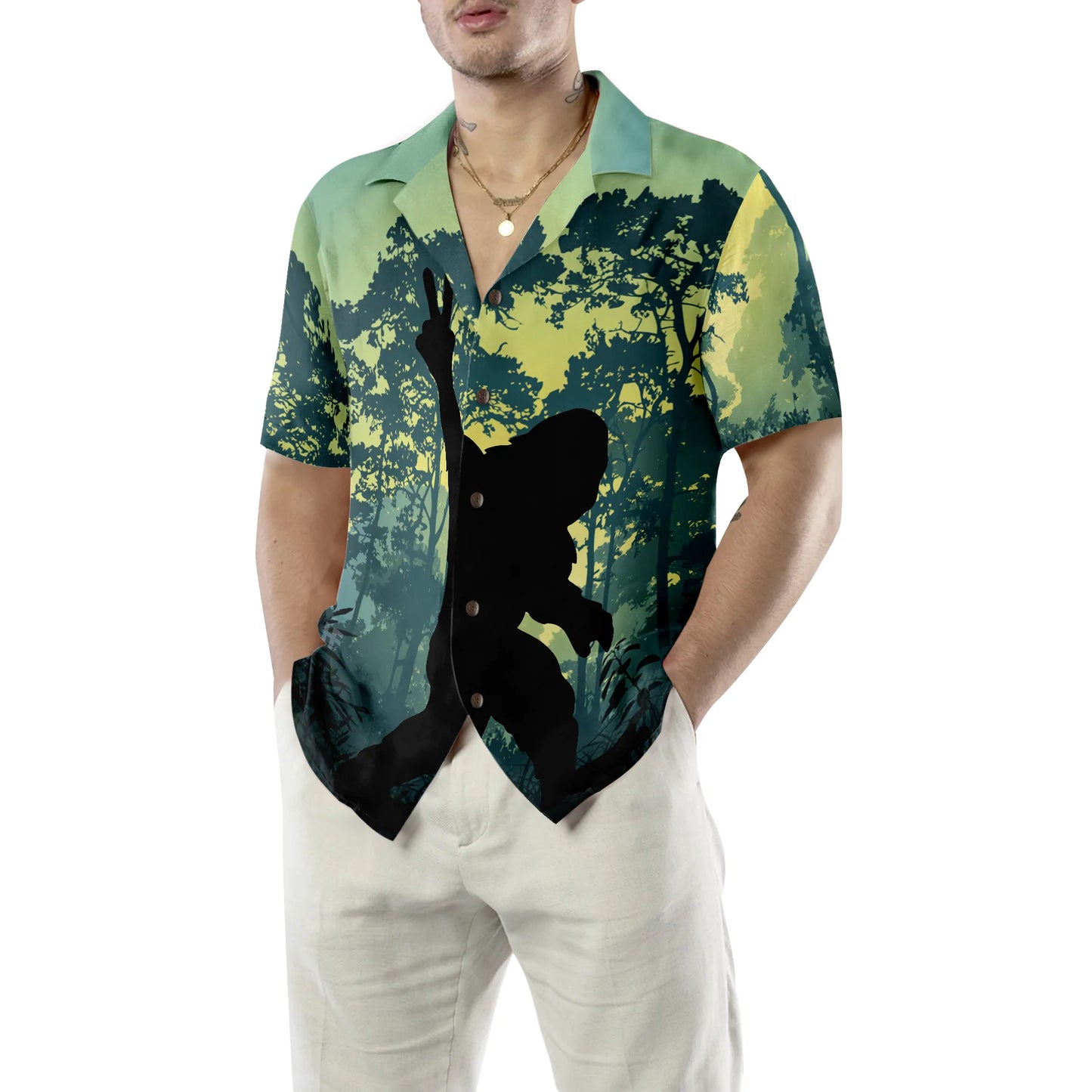 Bigfoot Saw Me Hawaiian Shirt, Bigfoot Tropical Summer Forest Aloha Shirt For Men, Perfect Gift For Summer, Bigfoot Lovers, Friends, Husband, Boyfriend, Family